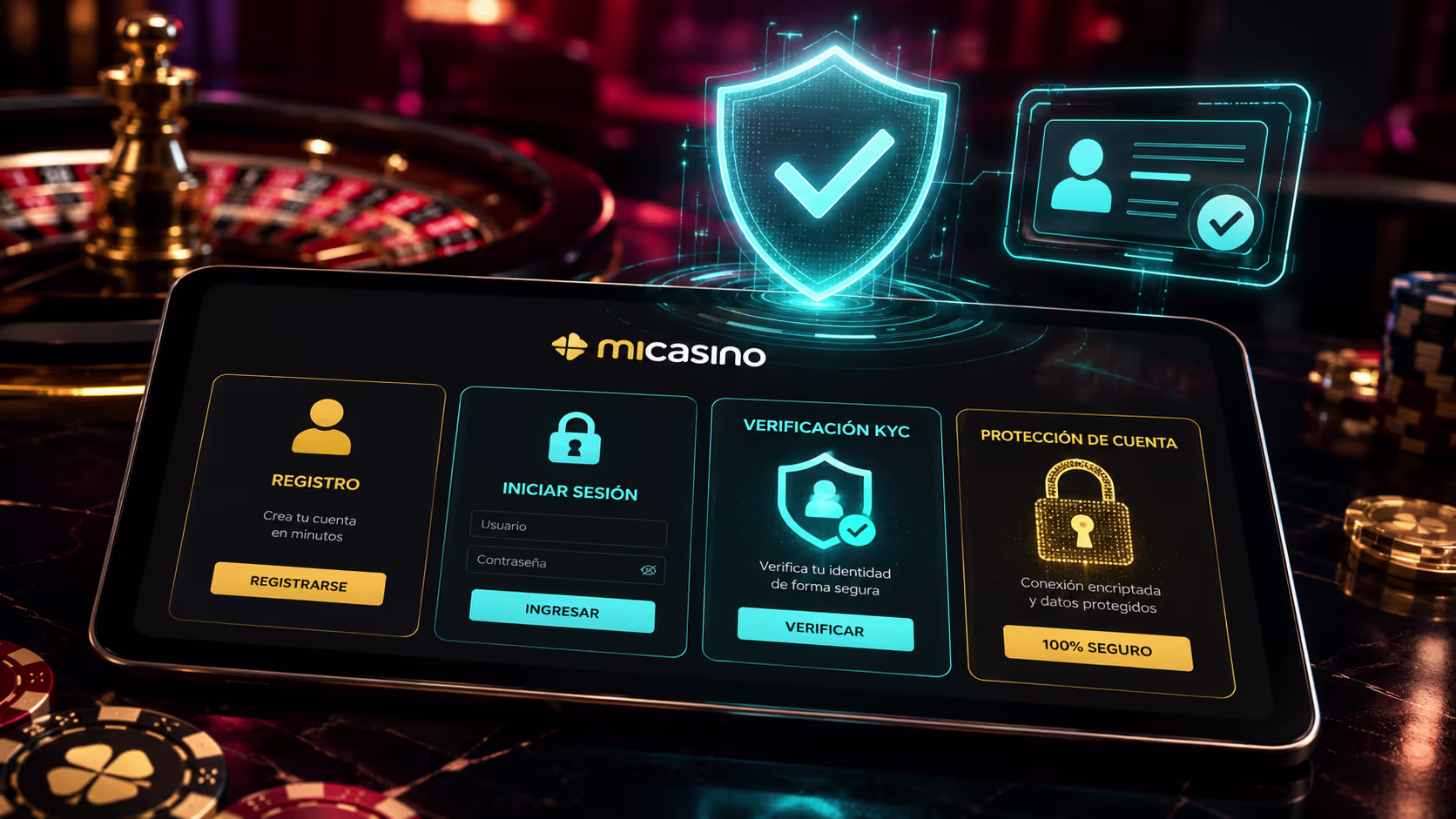 Pantalla de registro e inicio de sesión en Micasino